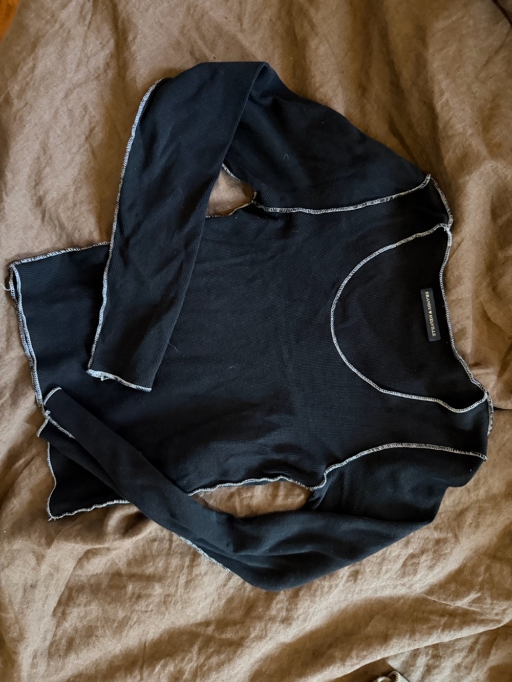 Brandy Melville Black Long Sleeve Top with Contrast Stitching